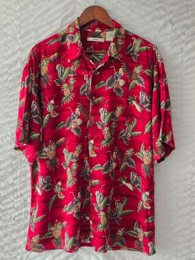 Campia Moda Red Hawaiian Floral Print Men's Shirt Size XL